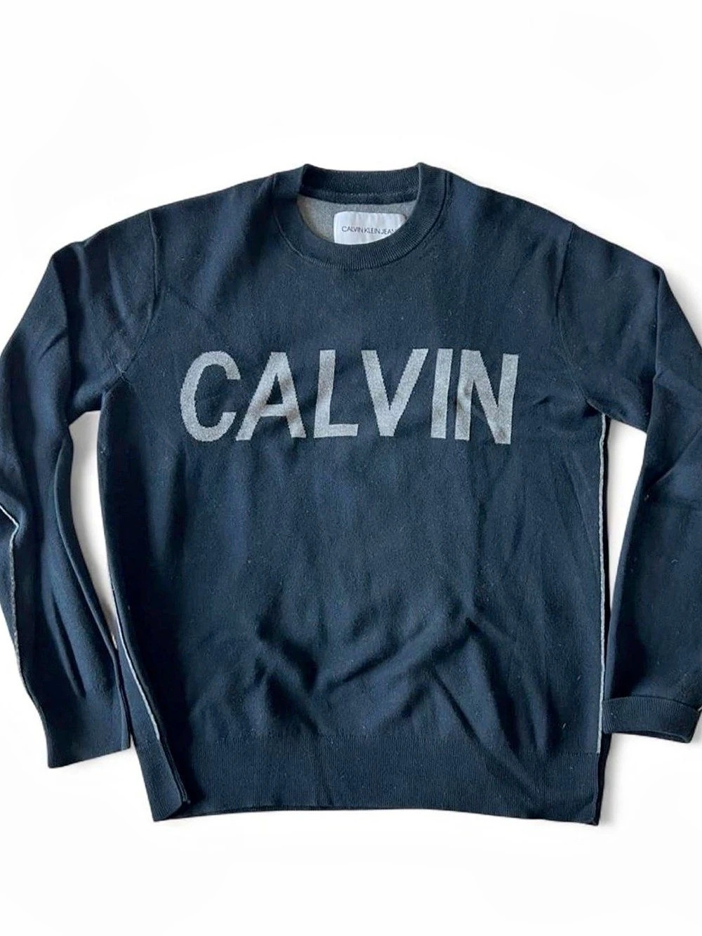 Calvin Klein Jeans Black Knit Graphic Logo Crewneck Sweater Medium